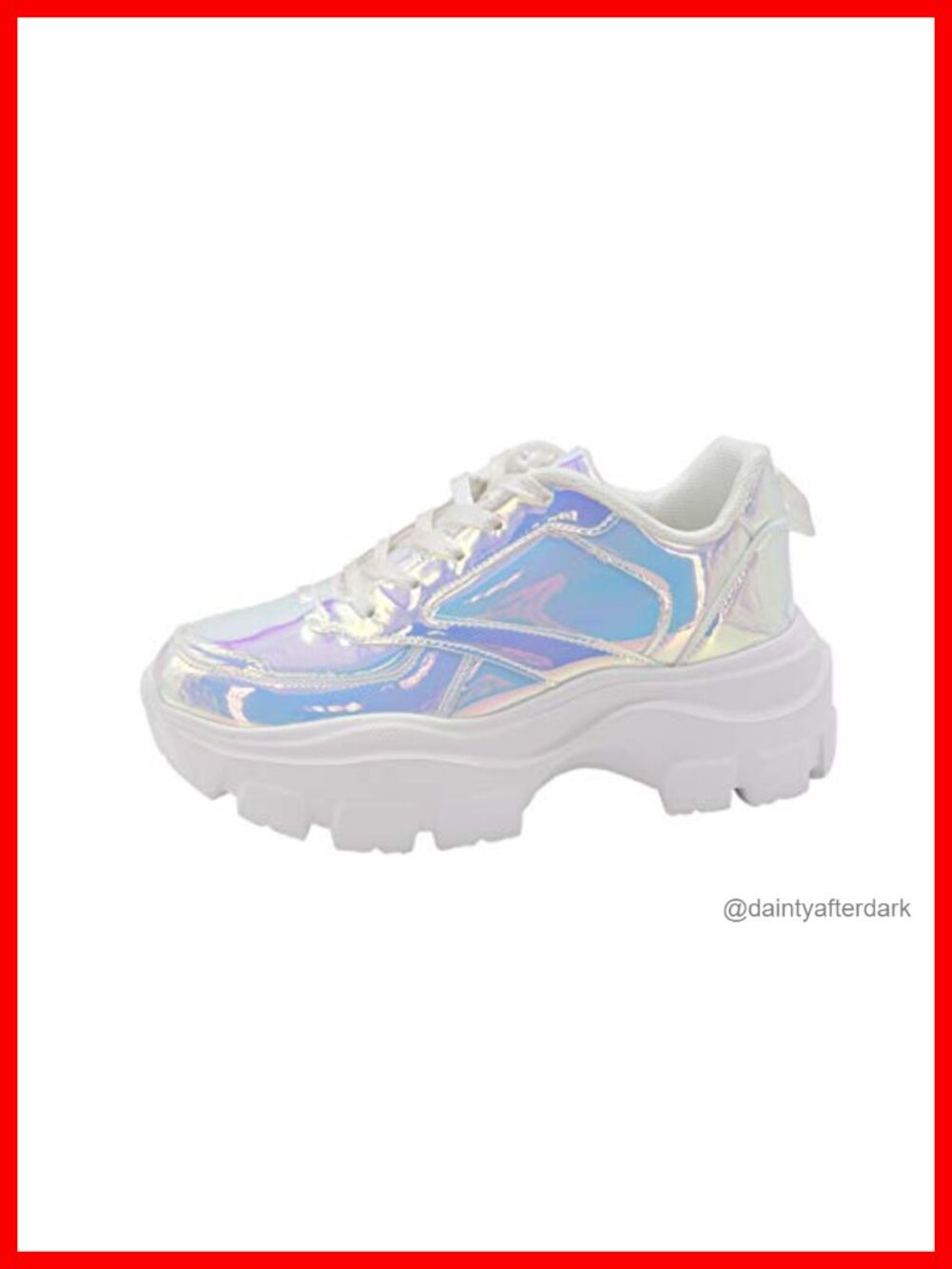 Chunky Platform Lace-Up Walking Sneakers Lightweight Reflective PU Rubber Sole